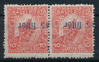 Temesvár 1919 Hadisegély 45f/10f pár fordított felülnyomással / Mi 2 pair with inverted overprint Signed: Bodor