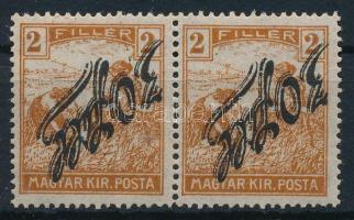 Temesvár 1919 Arató 30f/2f pár fordított felülnyomással / Mi 3 pair with inverted overprint Signed: Bodor