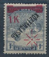 Temesvár 1919 Arató/Köztársaság 1K/4f fordított felülnyomással / Mi 7 with inverted overprint Signed: Bodor Certificate: Barabassy