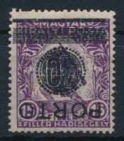Temesvár 1919 Hadisegély 40f/15f fekete, elcsúszott, fordított felülnyomással / Mi P4a with shifted, inverted, red overprint Signed: Bodor