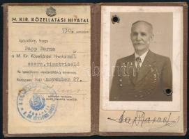1942 Bp., M. Kir. Közellátási Hivatal fényképes igazolványa tisztviselő részére