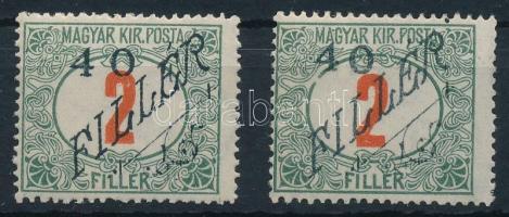 Temesvár 1919 Portó 40f/2f távol álló "4 0" lemezhibával + támpéldány / Mi P1 with plate variety Signed: Bodor