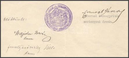 1918 Esztergom, Csernoch János bíboros, esztergomi érsek által aláírt hivatalos irat