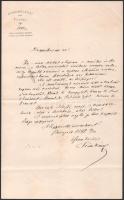 1887 Bp., Szász Károly református püspök, költő, akadémikus saját kézzel írt levele