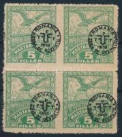 Debrecen II. 1920 5f négyestömb (saroktörés) / Mi 79x block of 4 (folded corner) Signed: Bodor