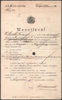 1905 Visegrád, M. kir. III. számú csendőrkerület visegrádi őrs menetlevél sok bélyegzéssel