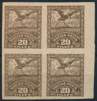 Debrecen II. 1920 20f vágott próbanyomat négyestömb / proof in block of 4 Signed: Bodor