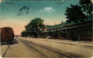 1917 Komárom, Komárno; Pályaudvar, vasútállomás, vonat. Vasúti levelezőlapárusítás 42. sz. - 1917. / railway station, train (kopott sarkak / worn corners)