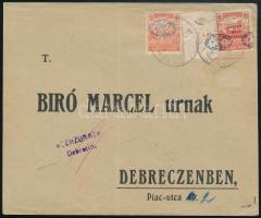 1919 Debrecen helyi cenzúrázott levél Tanácsköztársaság bélyeggel bérmentesítve, csak 2 db ilyen levél ismert! Kiállítási darab, RRR! / Local censored cover with Mi 75. RRR! Signed: Bodor