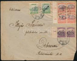 1919 Debrecen helyi levél 8 db bélyeggel / Local cover with 8 stamps Signed: Bodor