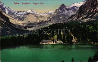 Tátra, Magas-Tátra, Vysoké Tatry; Poprádi-tó. Cattarino S. utóda Földes Samu kiadása / Popper-See / lake, mountains (fl)