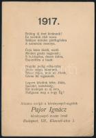 1917 Litho kéményseprős újévi üdvözlőlap, Pajor Ignác kéményseprő mester reklámja (Bp. VIII. Klauzál...
