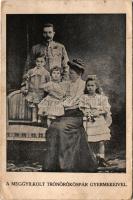 Ferenc Ferdinánd és családja, a meggyilkolt trónörököspár gyermekeivel. Grindlinger J. kiadása / Archduke Franz Ferdinand of Austria and Sophie, Duchess of Hohenberg with their children (b)