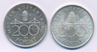 1992. 200Ft Ag "MNB" + 1993. 200Ft Ag "MNB" T:AU,XF patina Adamo F13