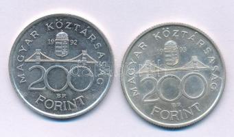 1992. 200Ft Ag "MNB" + 1993. 200Ft Ag "MNB" T:AU,XF patina Adamo F13