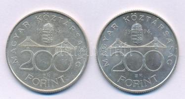 1994. 200Ft Ag "Deák" (2x) T:AU,XF patina Adamo F13.1