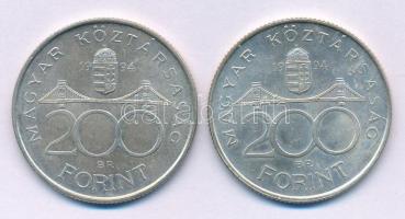 1994. 200Ft Ag "Deák" (2x) T:AU,XF patina Adamo F13.1