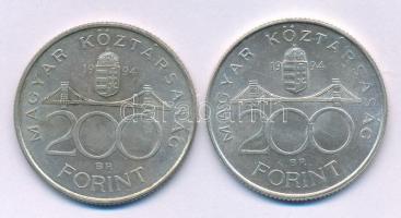 1994. 200Ft Ag "Deák" (2x) T:AU,XF patina Adamo F13.1