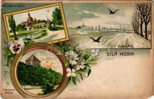 1917 Bílá Hora, Weisserberg; Kostel Marie Vitézné, Král. obora Hvézda, Bojiste r. 1620 / castle, battlefield of 1620. Art Nouveau, floral, litho (EM)