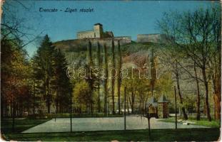 1913 Trencsén, Trencín; Ligeti részlet, vár. K. J. Bp. 1913/15. / park, castle (kopott sarkak / worn corners)