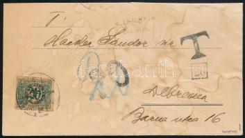 1919 Debrecen helyi levél 20f portóval, cenzúrázva / Local censored cover with 20f postage due stamp Signed: Bodor