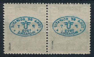 Debrecen I. 1919 Magyar Posta 5f pár gépszínátnyomattal (ránc) / Mi 65 pair with machine offset (crease) Signed: Bodor