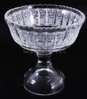 Ólomkristály talpas kínáló, jelzés nélkül, gazdag díszítéssel, d: 18 cm, m: 18 cm