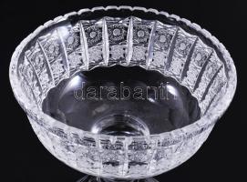 Ólomkristály talpas kínáló, jelzés nélkül, gazdag díszítéssel, d: 18 cm, m: 18 cm