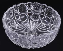 Ólomkristály kínáló, jelzés nélkül, gazdag díszítéssel, d: 21 cm, m: 8 cm