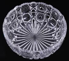 Ólomkristály kínáló, jelzés nélkül, gazdag díszítéssel, d: 21 cm, m: 8 cm