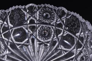 Ólomkristály kínáló, jelzés nélkül, gazdag díszítéssel, d: 21 cm, m: 8 cm