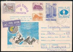 1991 A Sikaszó Panzióból küldött légi levél blokkból kitépett Sikaszó Panzió bélyeggel / Hotelpost airmail postcard with Sikaszo stamp taken from block