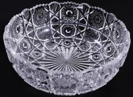 Ólomkristály kínáló, jelzett, gazdag díszítéssel, d: 26 cm, m: 9,5 cm
