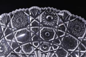 Ólomkristály kínáló, jelzett, gazdag díszítéssel, d: 26 cm, m: 9,5 cm