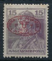 Debrecen I. 1919 Károly 15f piros felülnyomással / Mi 38a Signed: Bodor