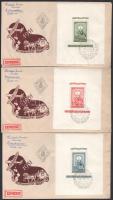 1951 80 éves a magyar bélyeg blokksor 3 FDC-n szép állapotban (55.000)