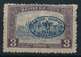 Debrecen I. 1919 Parlament 3K kék felülnyomással / Mi 31b Signed: Bodor