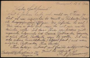 1920 Díjjegyes levelezőlap az infláció 1. díjszabási időszakából, több bélyeges, színes díjkiegészít...