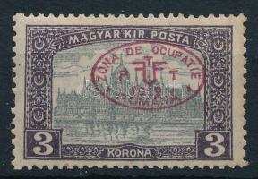 Debrecen I. 1919 Parlament 3K piros felülnyomással / Mi 31a Signed: Bodor