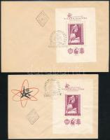 1958 Brüsszeli Világkiállítás blokk 2 db FDC-n Budapest-Bruxelles légijárat bélyegzéssel