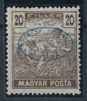 Debrecen I. 1919 Magyar Posta 20f, belül üres, hiányos felülnyomattal. A Bíró Marcell monográfiában: RR! / Mi 68 with plate variety, RR! Signed: Bodor