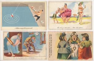 48 db főleg magyar MODERN grafikai humoros képeslap / 48 mainly Hungarian modern graphic humour art postcards