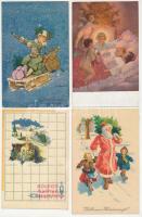 44 RÉGI és MODERN karácsonyi üdvözlőlap, közte 1 autóbuszos / 44 pre-1945 and modern Christmas greeting art postcards + 1 autobus