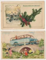 44 RÉGI és MODERN karácsonyi üdvözlőlap, közte 1 autóbuszos / 44 pre-1945 and modern Christmas greet...
