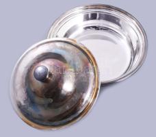 cca 1930 John Round &amp; Son angol ezüstözött fedeles edény. Jelzett, d: 16 cm, m: 8,5 cm