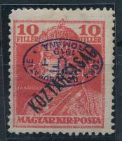 Debrecen I. 1919 Károly/Köztársaság 10f fordított felülnyomással (gumihiba) / Mi 56 with inverted overprint (gum disturbance) Certificate: Bodor