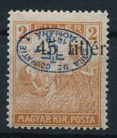 Debrecen I. 1919 Arató 45f/2f fordított felülnyomással / Mi 25 with inverted overprint Signed: Bodor