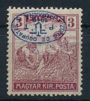 Debrecen I. 1919 Arató 3f fordított felülnyomással / Mi 15 with inverted overprint Signed: Bodor