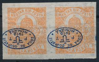 Debrecen I. 1919 Hírlapbélyeg pár fordított felülnyomással / Mi 4 pair with inverted overprint Signed: Bodor