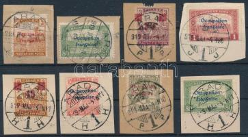 Arad 1919 8 db kivágás, közte első napi bélyegzések / 8 cuttings Signed: Bodor
